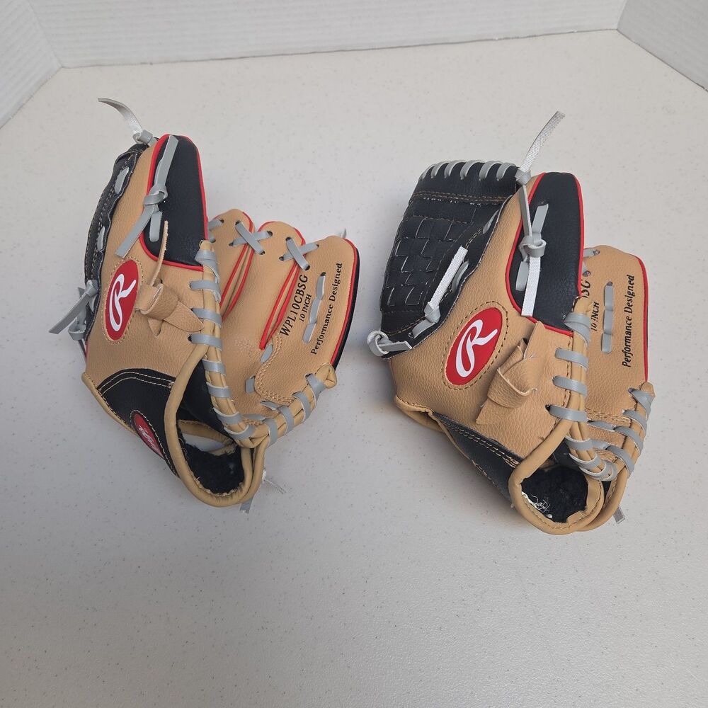 Lot of 2 Rawlings Kid Baseball Glove 10"  Right Hand Throw Tan/Black  WPL10CBSG
